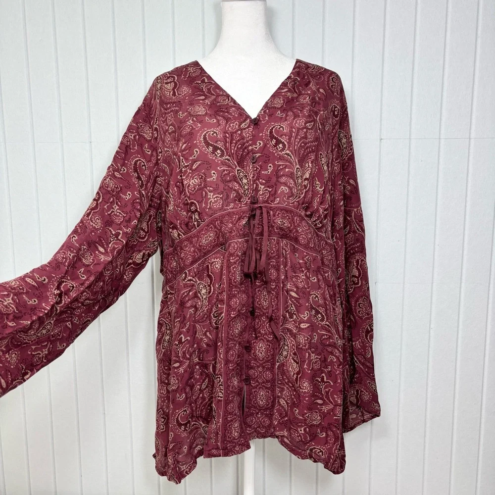 Venezia Long Sleeve Relaxed Tunic Blouse 100% silk size 18/20